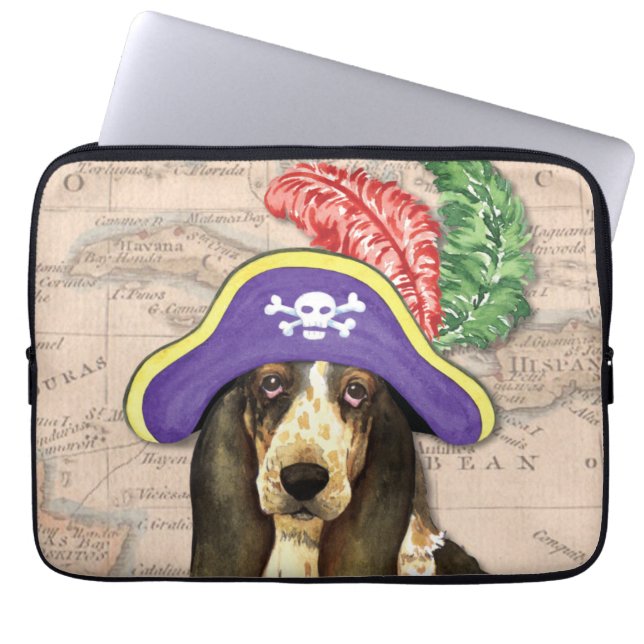Basset Hound Pirate Laptop Sleeve (Front)
