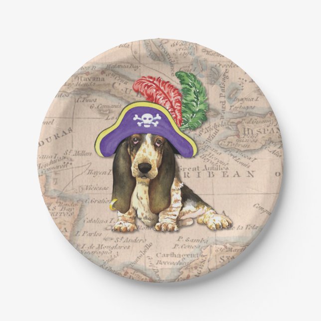 Basset Hound Pirate Paper Plates (Front)