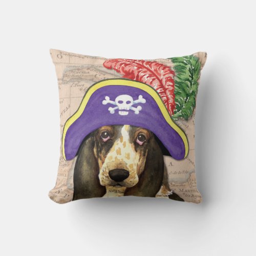 Basset Hound Pirate Throw Pillow