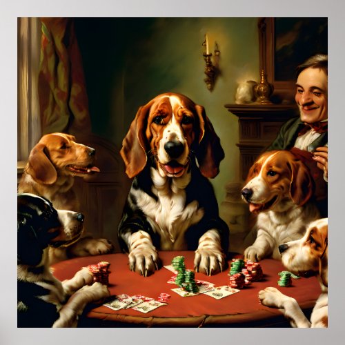 Basset Hound Playing Poker Vintage Portrait Poster