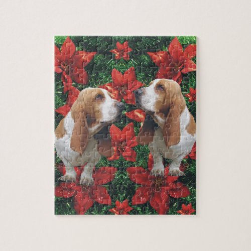 Basset Hound Poinsettia Christmas Jigsaw Puzzle