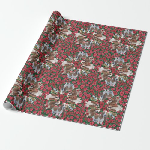 Basset Hound Poinsettias Christmas Wrapping Paper
