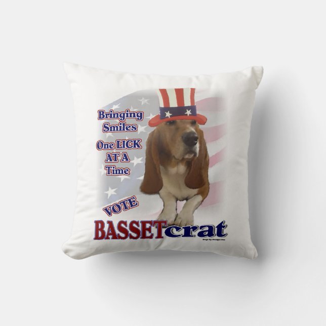 Basset Hound Political Humor Throw Pillow (Front)