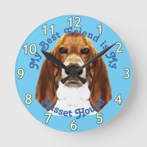 Basset Hound Portrait Round Clock