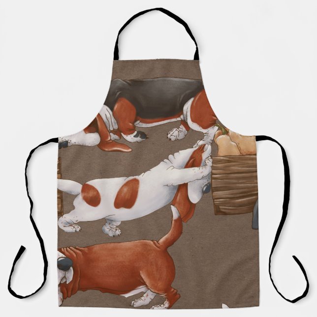 Basset Hound Pumpkin Harvest Pattern Apron (Front)