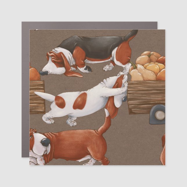 Basset Hound Pumpkin Harvest Pattern Car Magnet (Front)