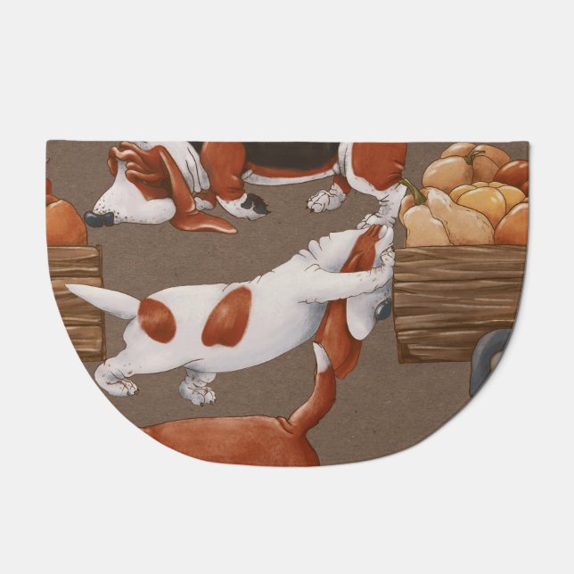 Basset Hound Pumpkin Harvest Pattern Doormat (Front)