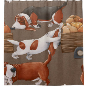 Basset Hound Pumpkin Harvest Pattern Shower Curtain