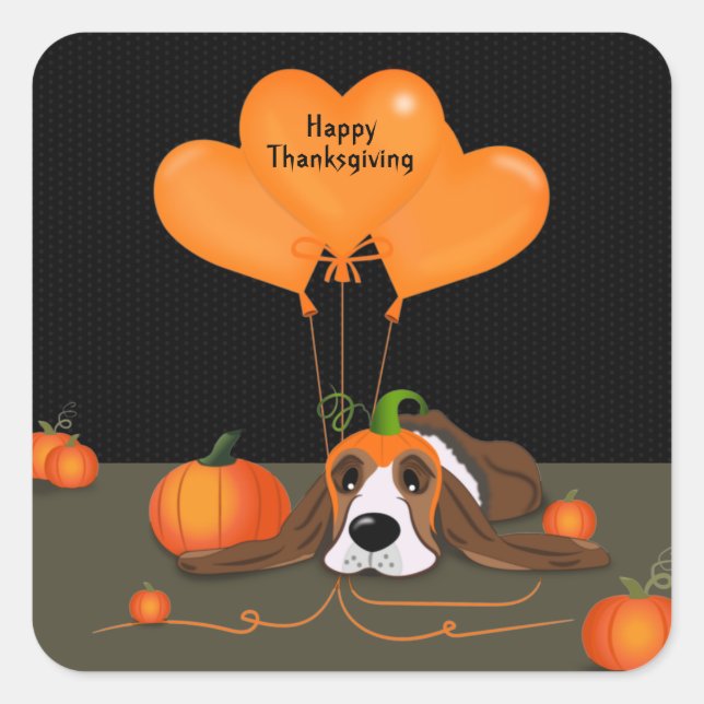 Basset Hound Pumpkin Hat Square Sticker (Front)