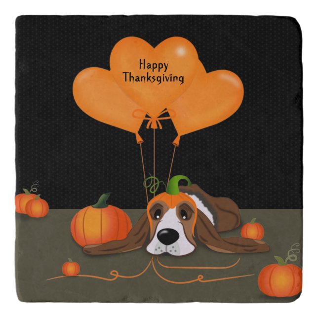 Basset Hound Pumpkin Hat Trivet (Front)