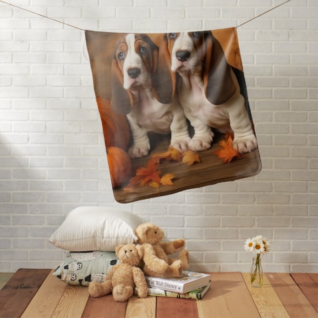 Basset Hound Puppy Autumn Delight Pumpkin  Baby Blanket (In Situ)