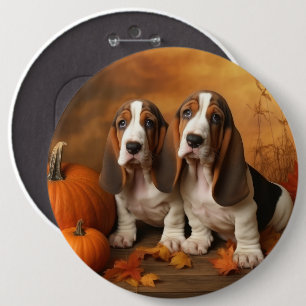 Basset Hound Puppy Autumn Delight Pumpkin Button