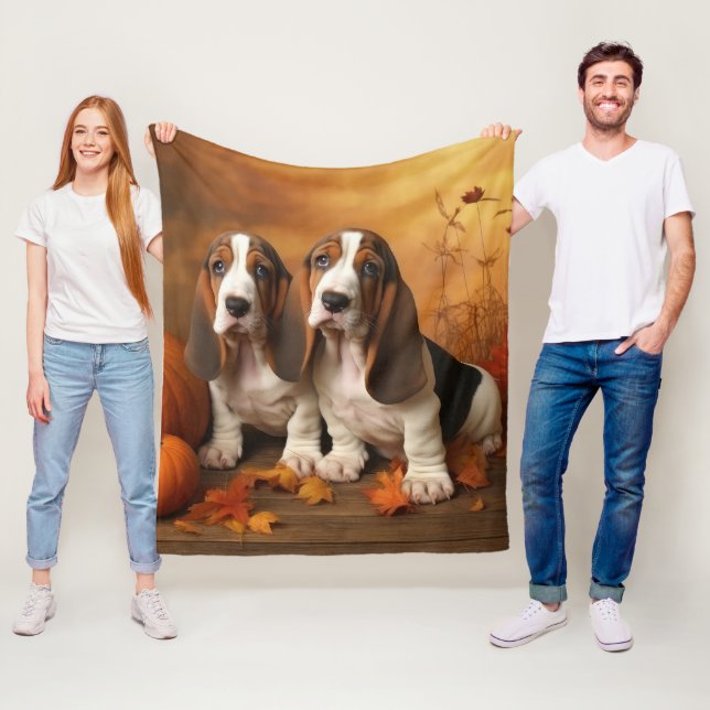 Basset Hound Puppy Autumn Delight Pumpkin  Fleece Blanket (In Situ)