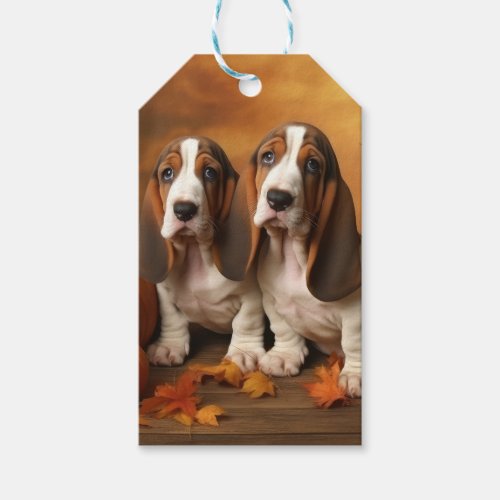 Basset Hound Puppy Autumn Delight Pumpkin  Gift Tags