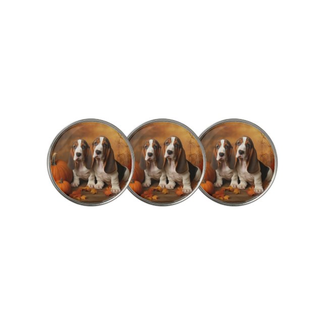 Basset Hound Puppy Autumn Delight Pumpkin  Golf Ball Marker (3 Up)