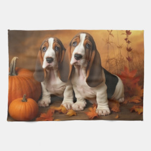 Basset Hound Puppy Autumn Delight Pumpkin  Kitchen Towel