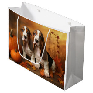 Basset Hound Puppy Autumn Delight Pumpkin Large Gift Bag
