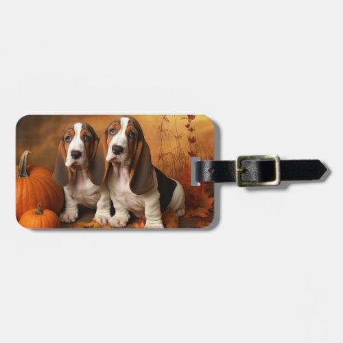 Basset Hound Puppy Autumn Delight Pumpkin  Luggage Tag