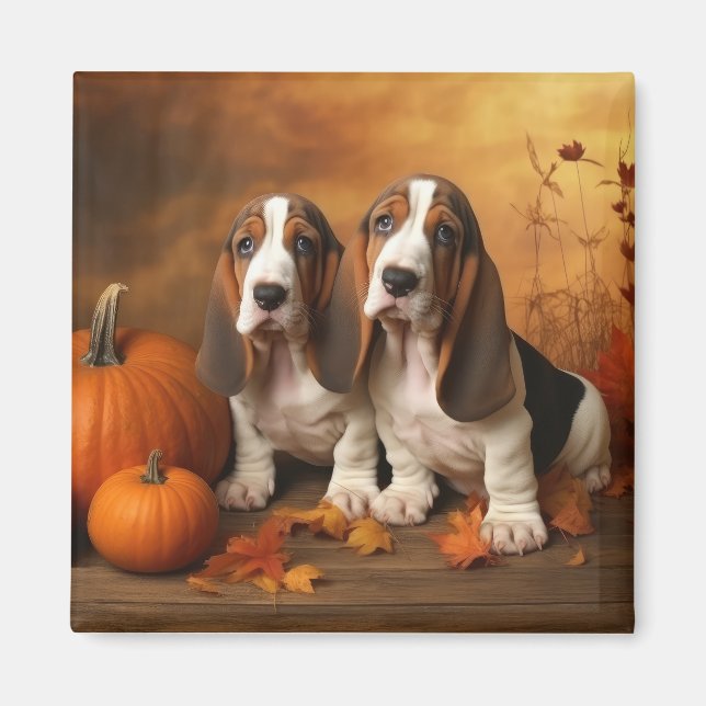 Basset Hound Puppy Autumn Delight Pumpkin  Magnet (Front)