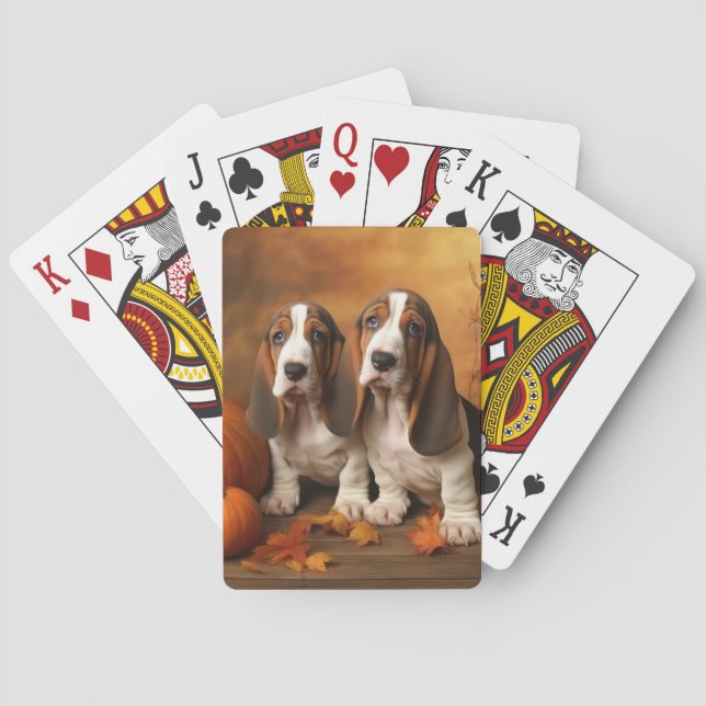 Basset Hound Puppy Autumn Delight Pumpkin  Poker Cards (Back)