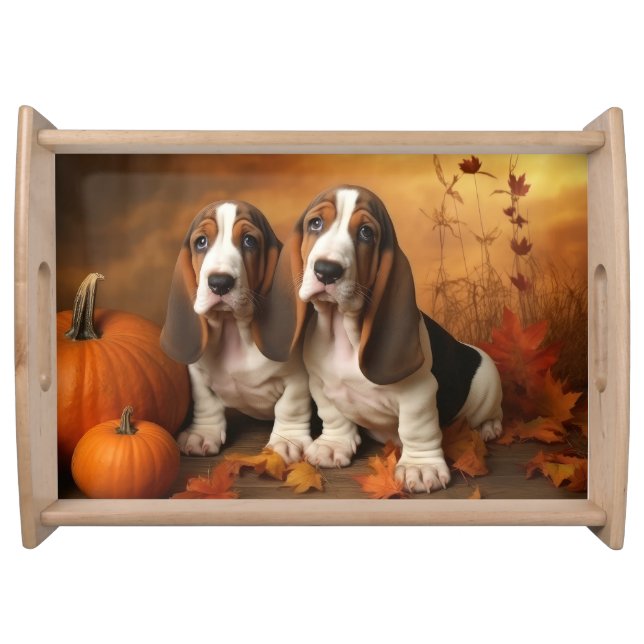Basset Hound Puppy Autumn Delight Pumpkin  Serving Tray (Front)