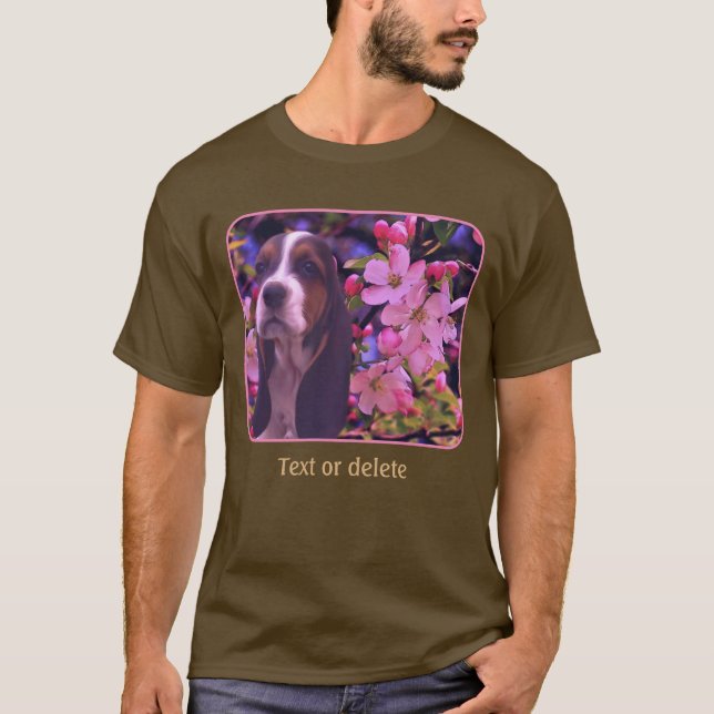 Basset Hound Puppy Blossoms Dog Art  T-Shirt (Front)