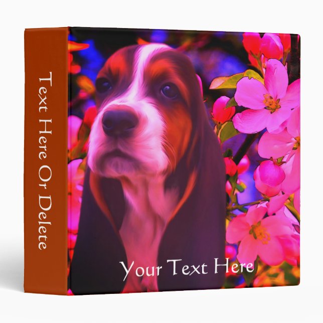 Basset Hound Puppy Dog Art Personalized 3 Ring Binder (Front/Spine)