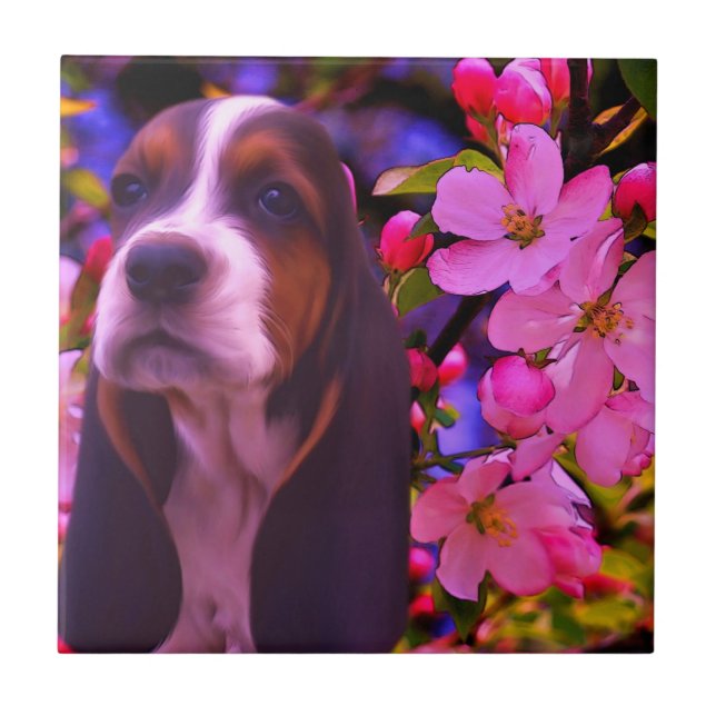 Basset Hound Puppy Dog Art Tile (Front)