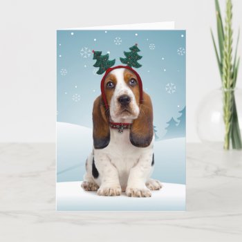 Basset Hound Puppy Dog Christmas Card by lamessegee at Zazzle