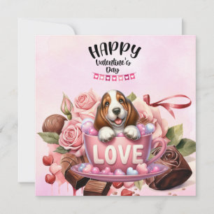Basset Hound Puppy Dog for Valentine's Day Holiday Card