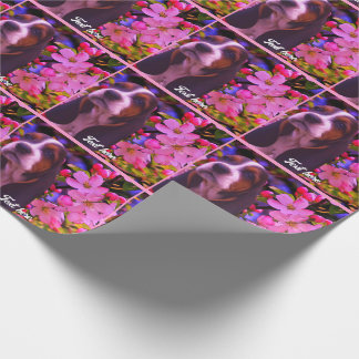 Basset Hound Puppy Flowers Personalized  Wrapping Paper