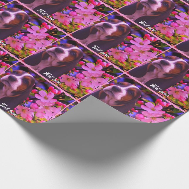 Basset Hound Puppy Flowers Personalized  Wrapping Paper (Corner)
