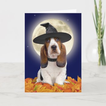 Basset Hound Puppy Halloween Card by lamessegee at Zazzle