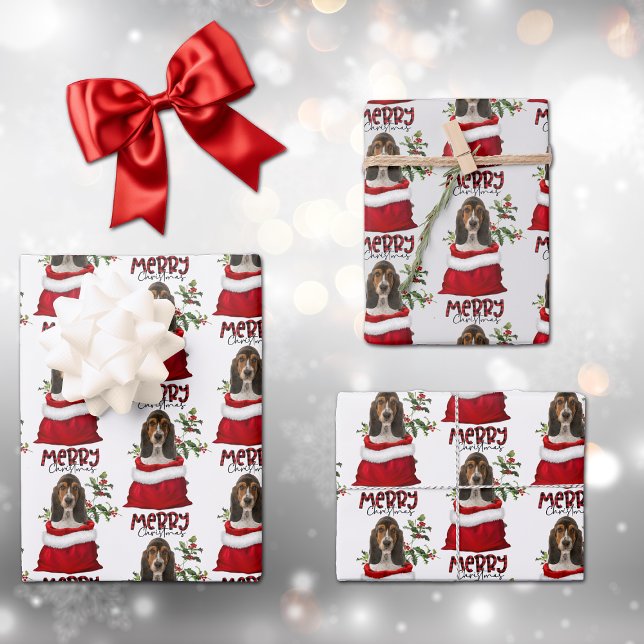 Basset Hound Puppy in Holiday Gift Bag Wrapping Paper Sheets (Creator Uploaded)