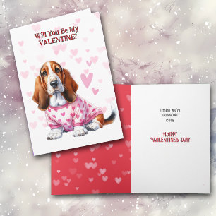 Basset Hound Puppy in Sweater Valentine Holiday Card