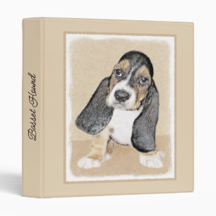 Basset Hound Puppy Painting - Original Dog Art 3 Ring Binder