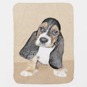 Basset Hound Puppy Painting - Original Dog Art Baby Blanket