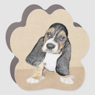 Basset Hound Puppy Painting - Original Dog Art Car Magnet