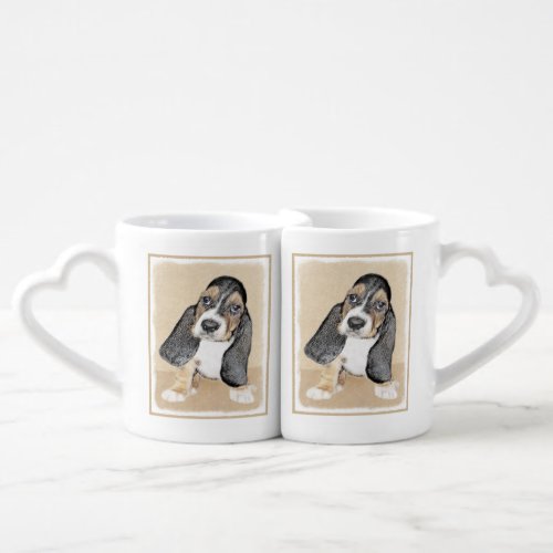 Basset Hound Puppy Painting _ Original Dog Art Coffee Mug Set