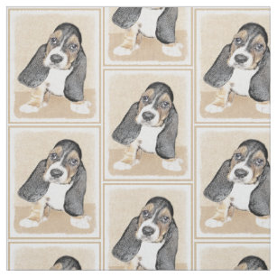 Basset Hound Puppy Painting - Original Dog Art Fabric
