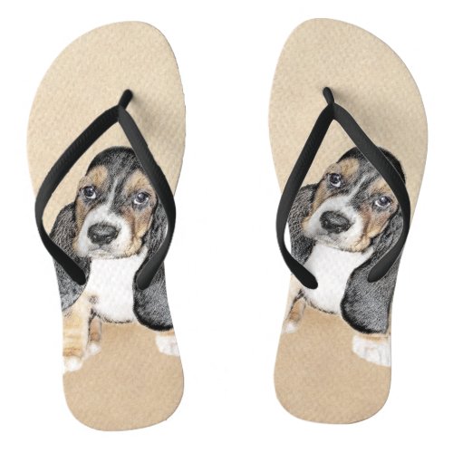 Basset Hound Puppy Painting _ Original Dog Art Flip Flops