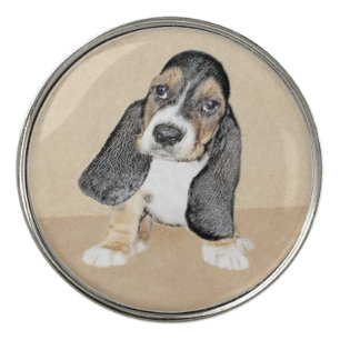 Basset Hound Puppy Painting - Original Dog Art Golf Ball Marker