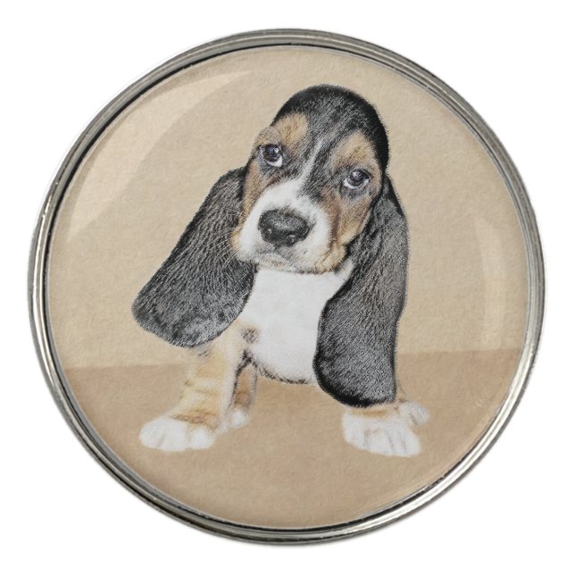 Basset Hound Puppy Painting - Original Dog Art Golf Ball Marker (Front)
