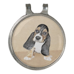 Basset Hound Puppy Painting - Original Dog Art Golf Hat Clip