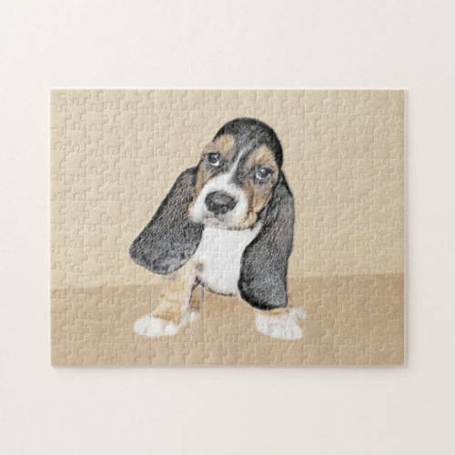 Basset Hound Puppy Painting _ Original Dog Art Jigsaw Puzzle