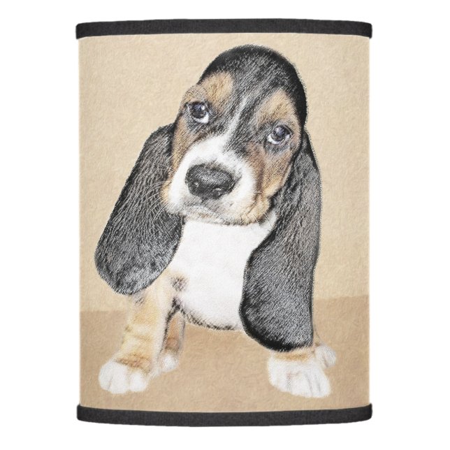 Basset Hound Puppy Painting - Original Dog Art Lamp Shade (Front)