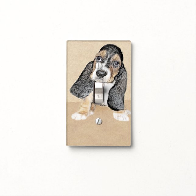 Basset Hound Puppy Painting - Original Dog Art Light Switch Cover (In Situ)
