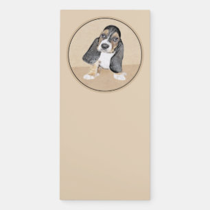 Basset Hound Puppy Painting - Original Dog Art Magnetic Notepad