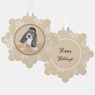 Basset Hound Puppy Painting - Original Dog Art Ornament Card
