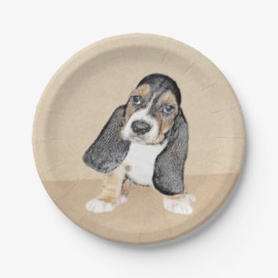 Basset Hound Puppy Painting - Original Dog Art Paper Plates